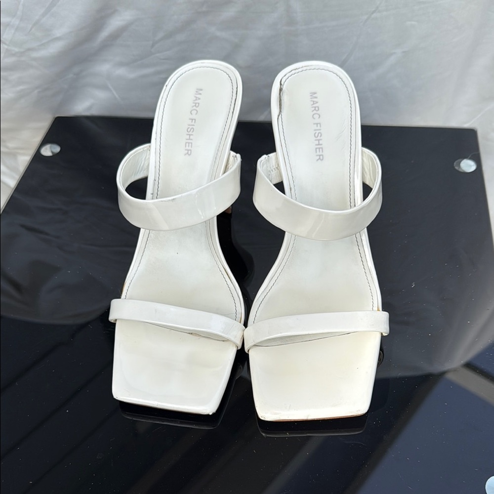 Marc Fisher White Mules Sleek Square Toe Design